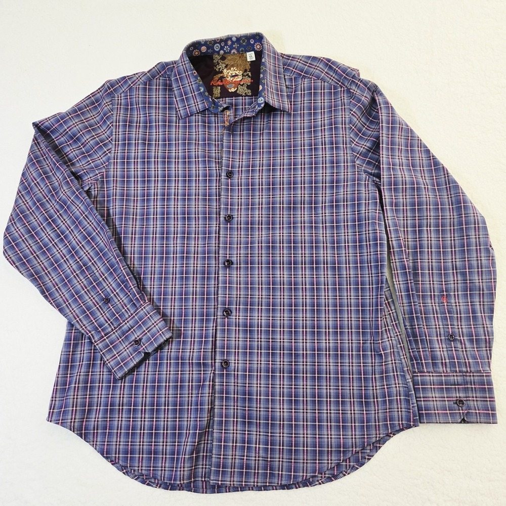 Robert Graham plaid XL long‎ Sleeve embroidered fold over cuff shirt
